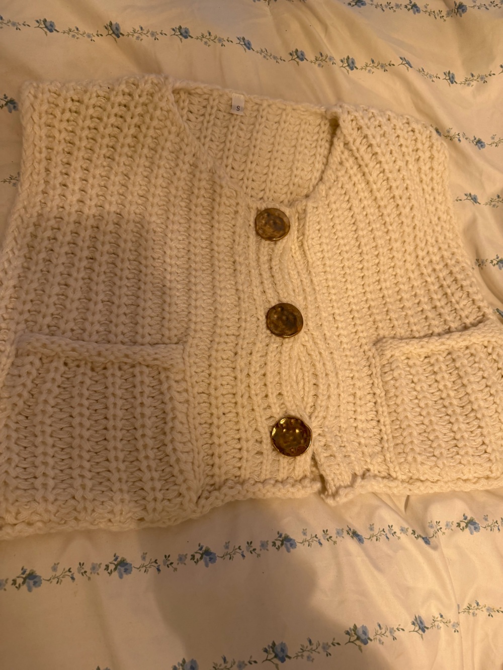Cream Chunky Sweater w gold Buttons